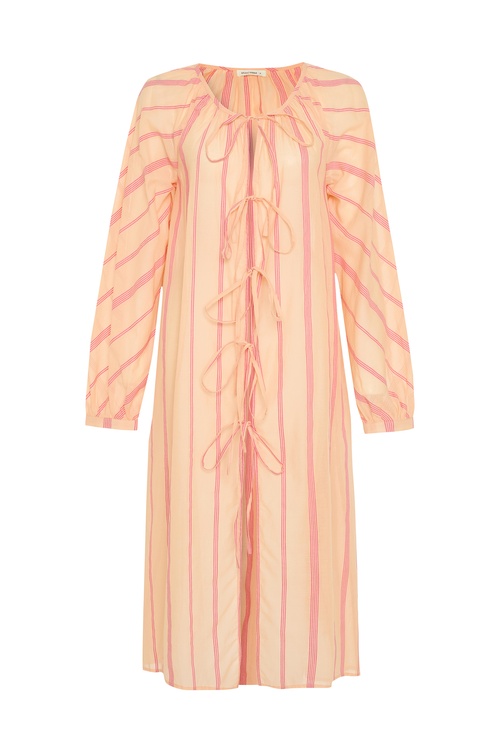  BAĞLAMA DETAYLI ÇİZGİLİ MİDİ KİMONO