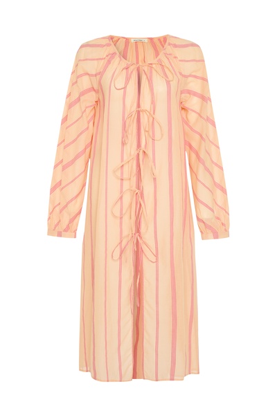 Mudo Bağlama Detaylı Çizgili Midi Kimono