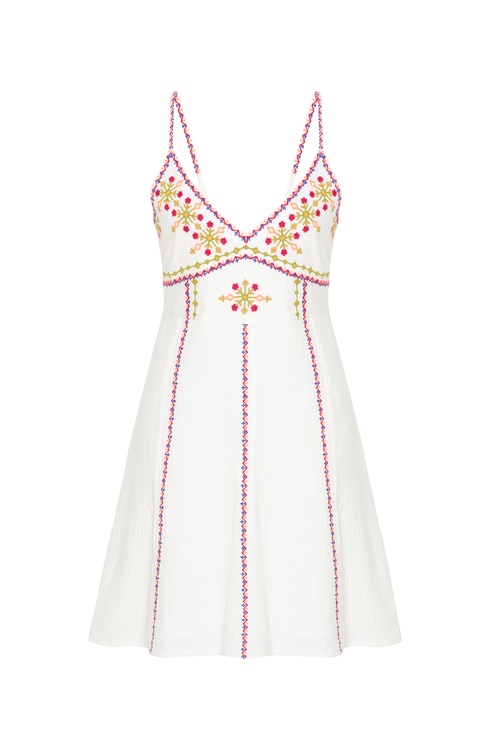  NAKIŞLI ASKILI A FORM MİNİ ELBİSE