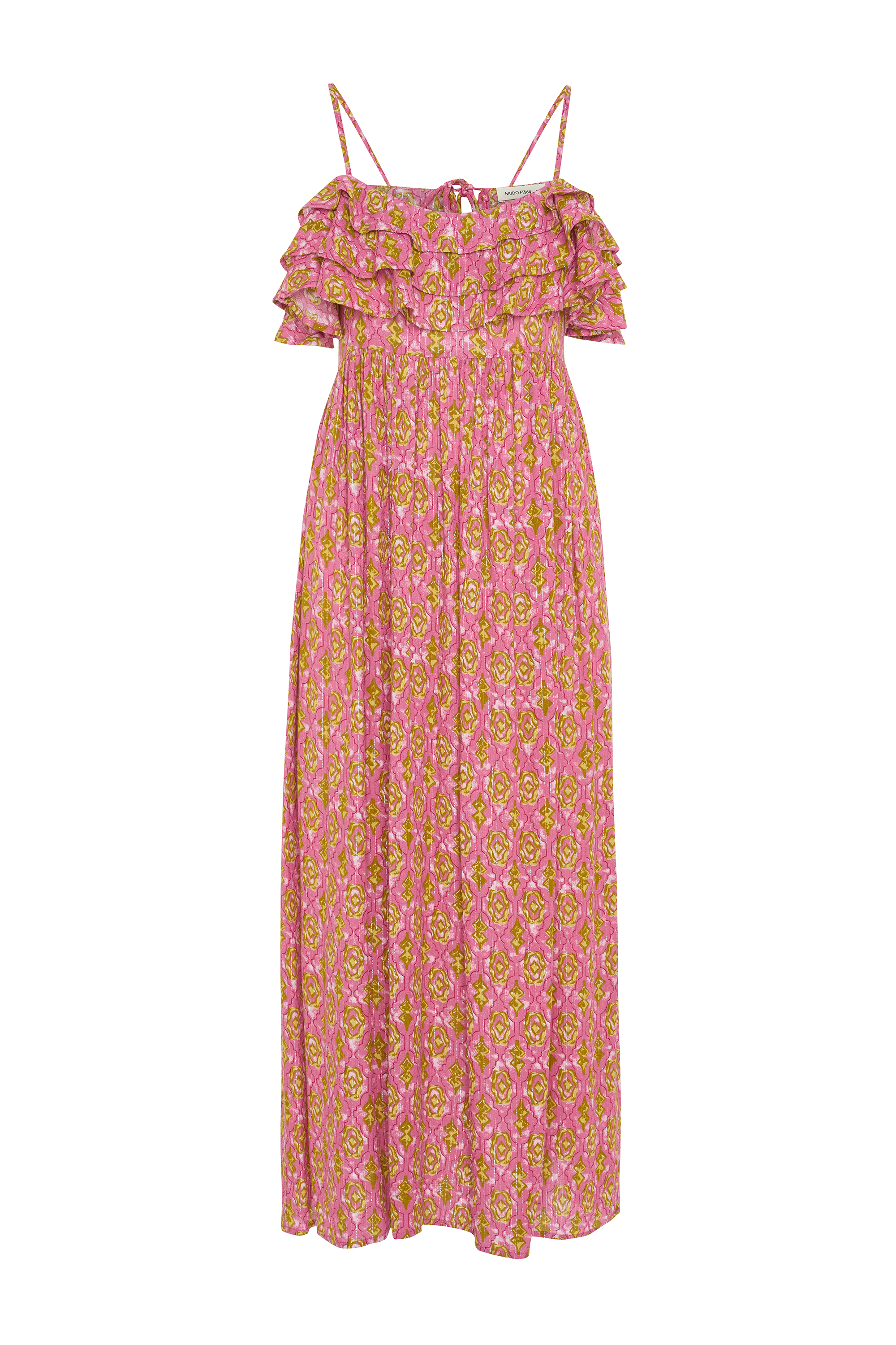 FLORAL BASKILI ASKILI VOLANLI MİDİ ELBİSE