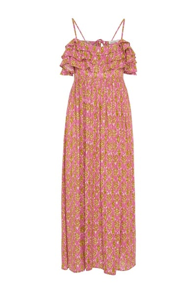 Mudo Floral Baskılı Askılı Volanli Midi Elbise