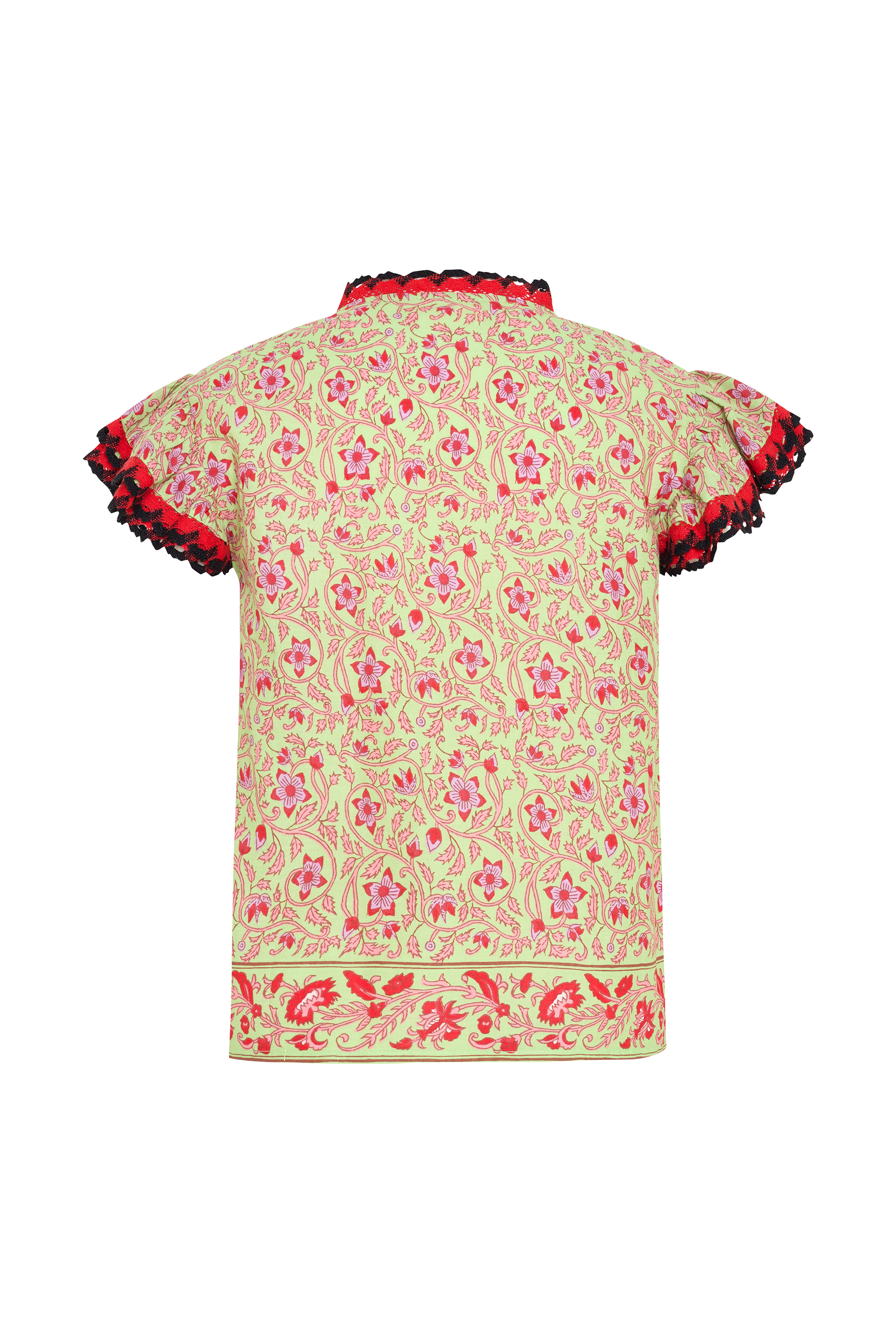 ETNİK BASKILI KISA KOLLU DÜĞMELİ BLUZ