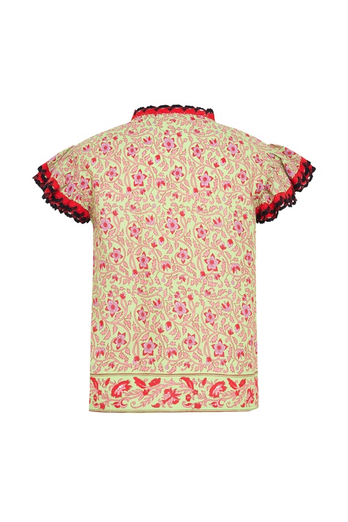  ETNİK BASKILI KISA KOLLU DÜĞMELİ BLUZ