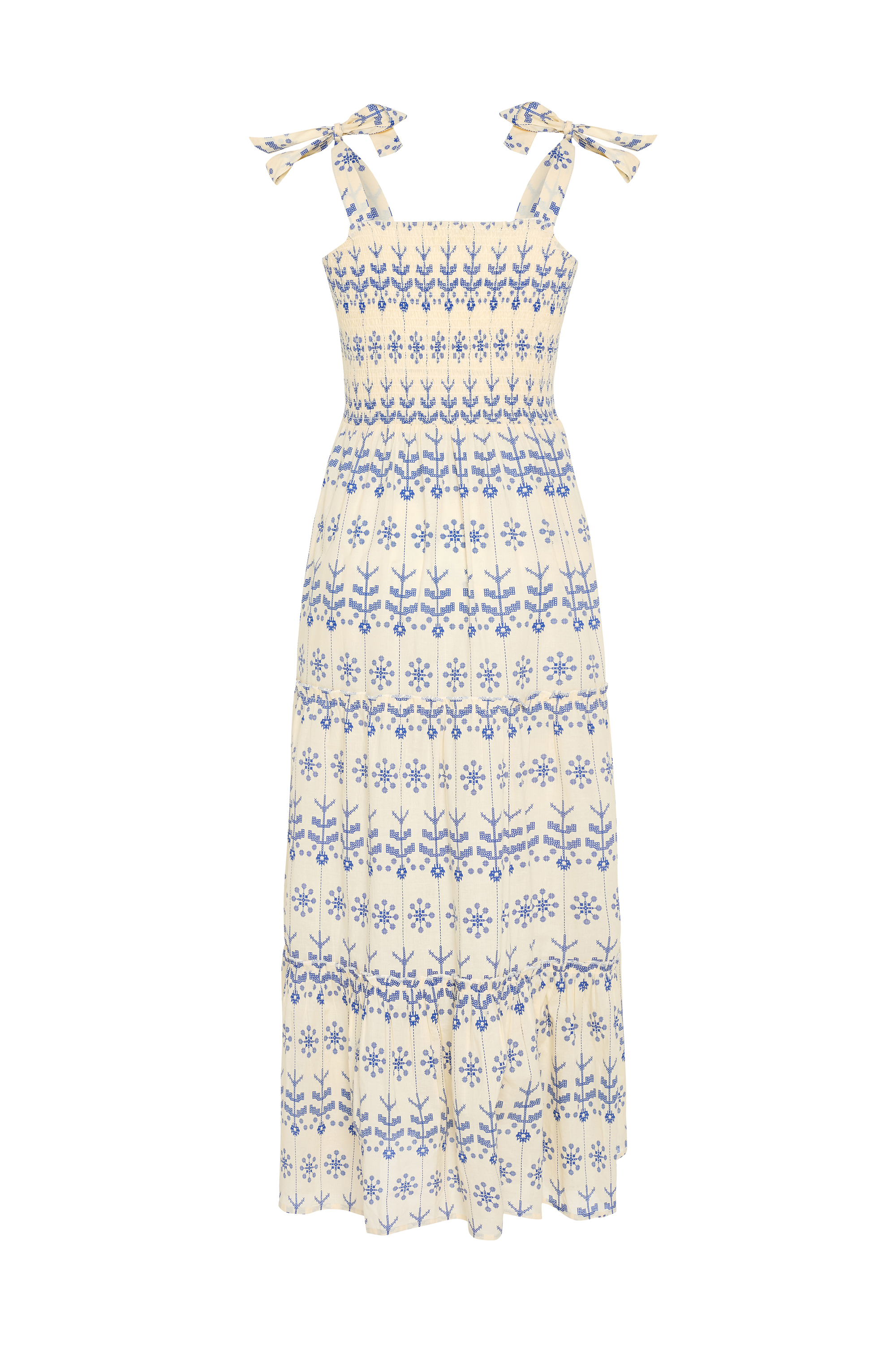 ETNİK BASKILI ASKILI KLOŞ UZUN ELBİSE