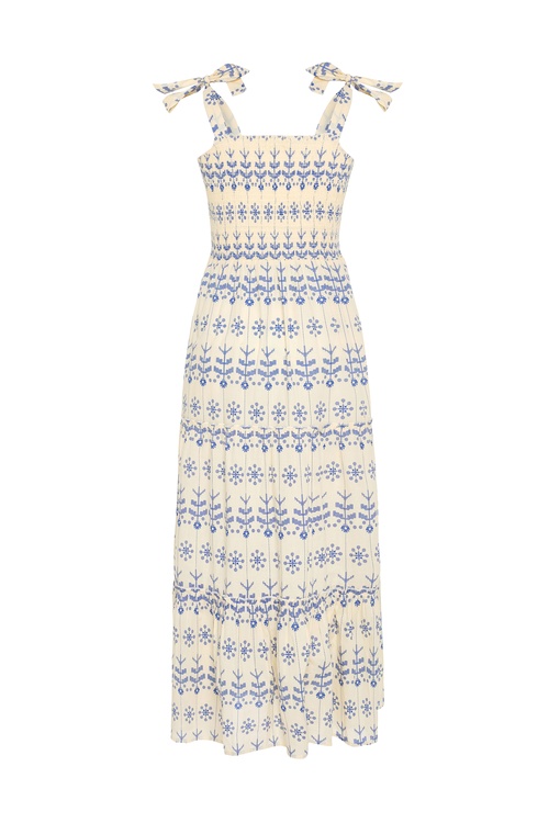  ETNİK BASKILI ASKILI KLOŞ UZUN ELBİSE