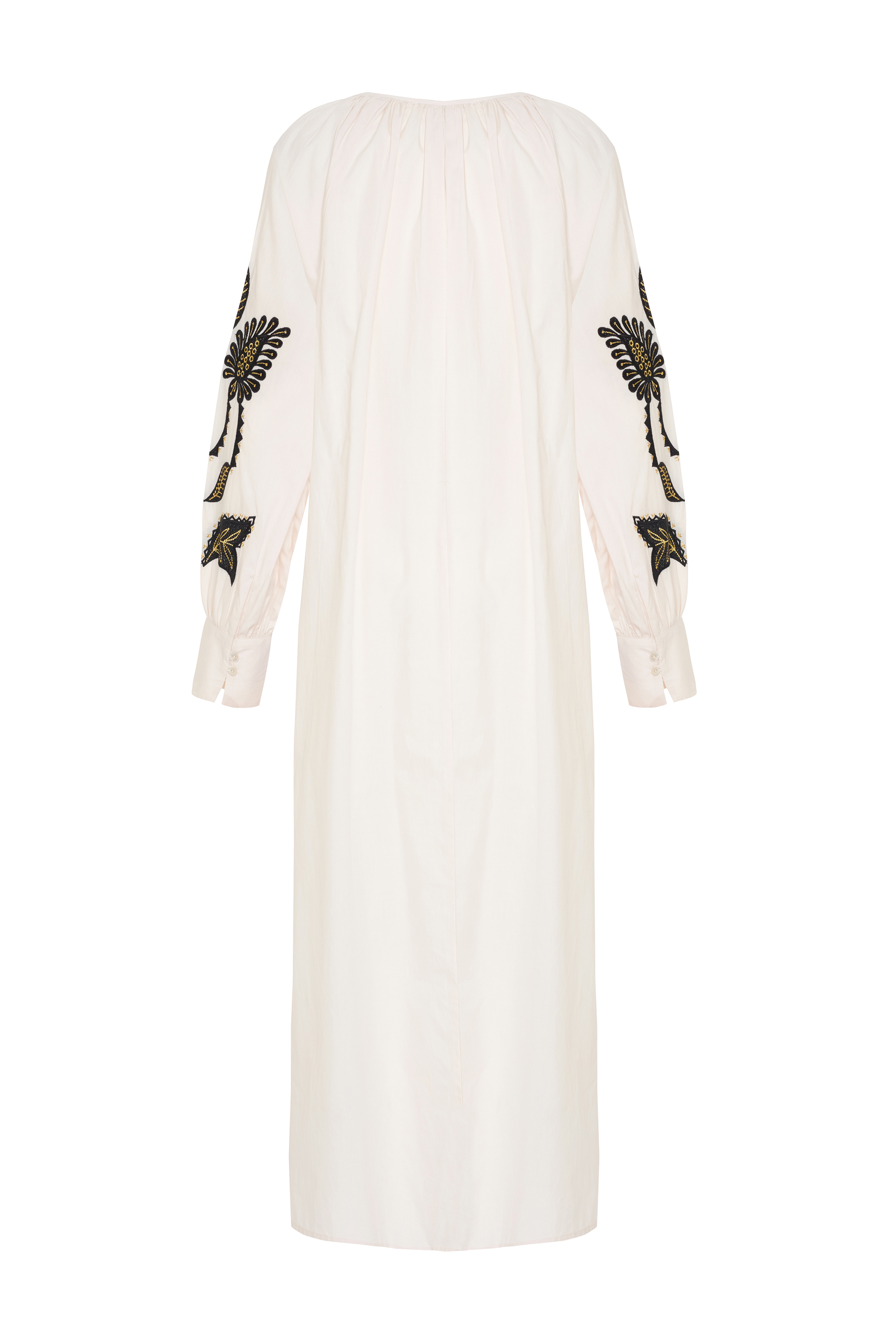 ETNİK NAKIŞLI OVERSİZE V YAKA MİDİ ELBİSE