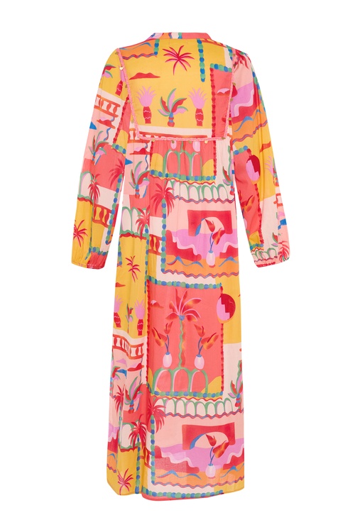  MARİN BASKILI YAKA DETAYLI KLOŞ MİDİ ELBİSE