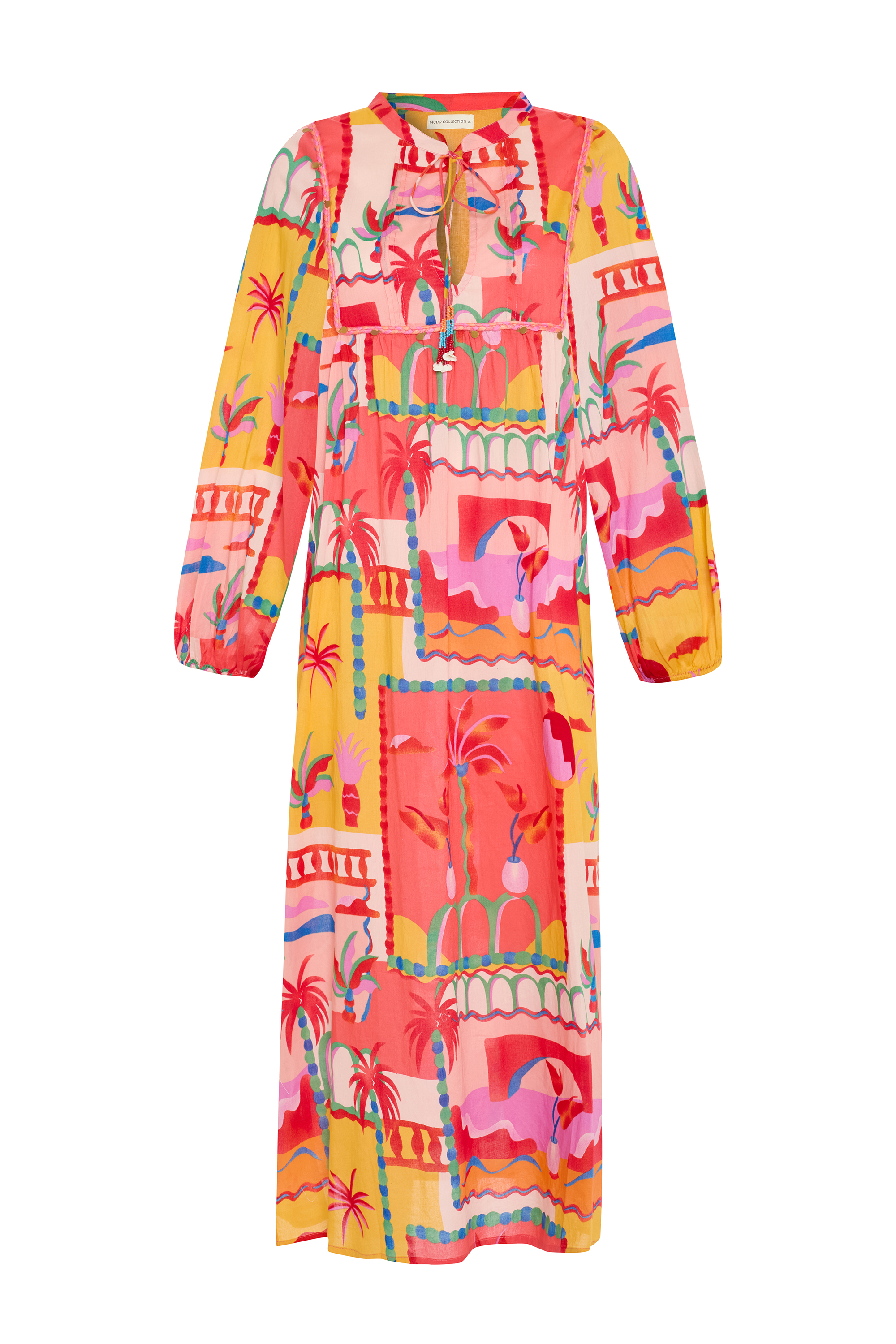 MARİN BASKILI YAKA DETAYLI KLOŞ MİDİ ELBİSE