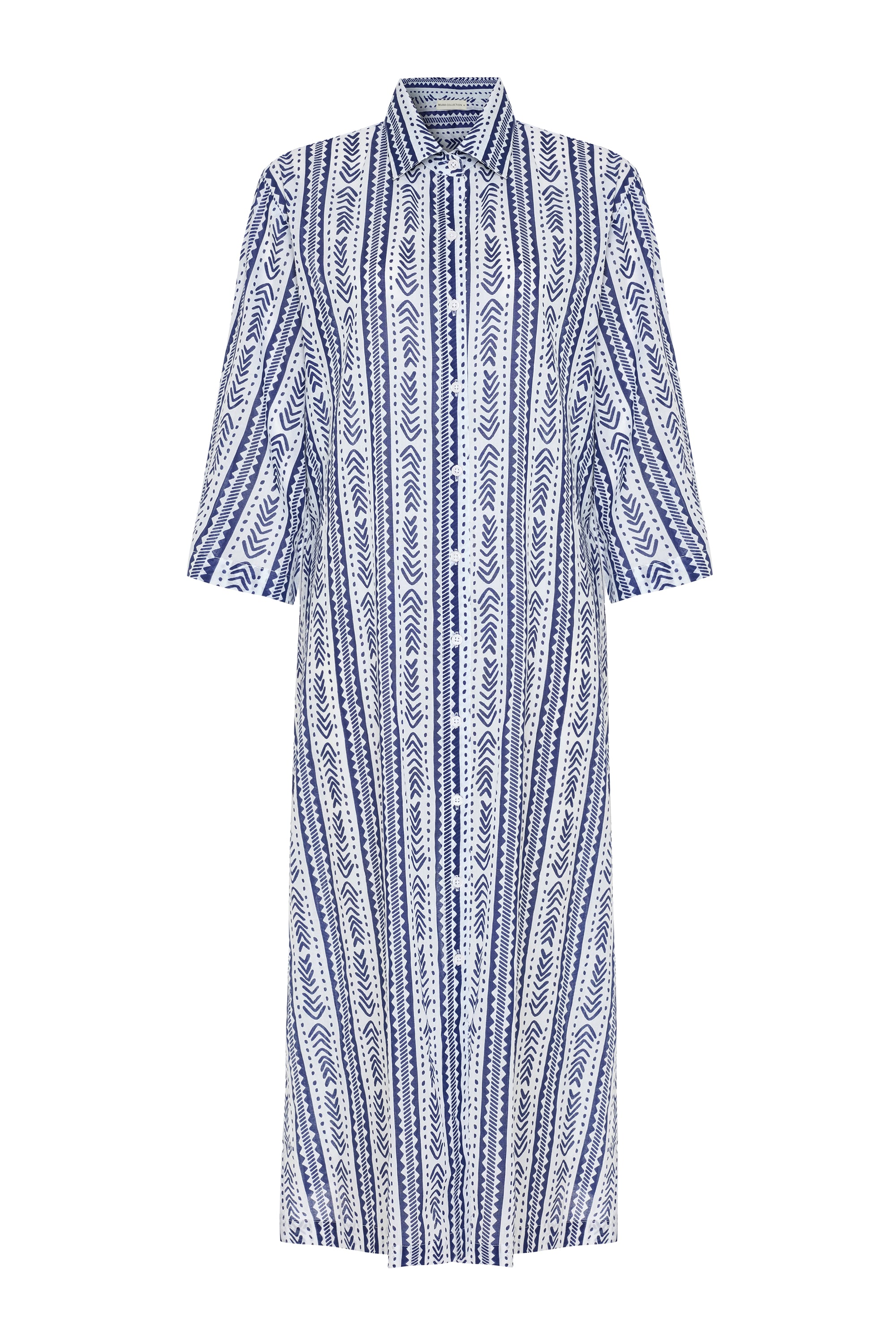 MARİN BASKILI MİDİ GÖMLEK ELBİSE