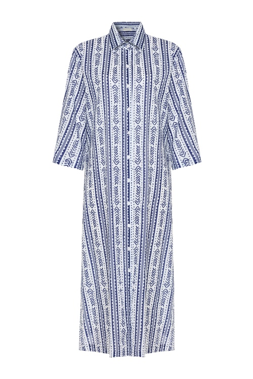  MARİN BASKILI MİDİ GÖMLEK ELBİSE