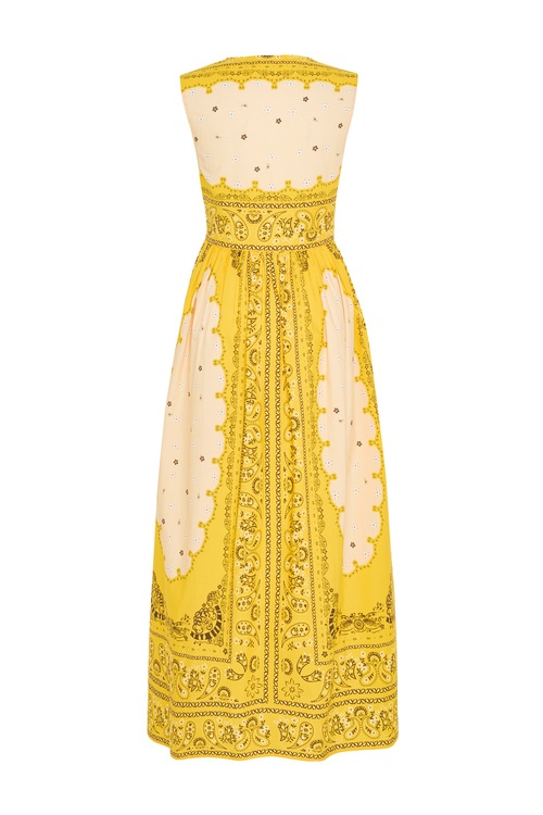  V YAKA A FORM BASKILI MİDİ ELBİSE