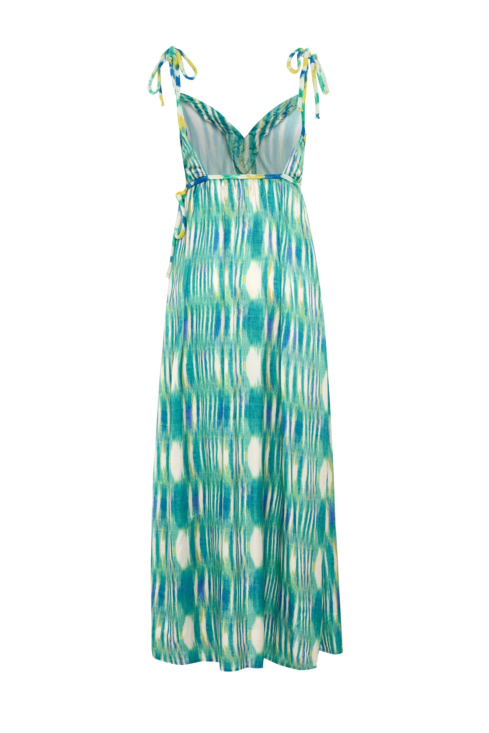 BASKILI A FORM ASKILI SIRTI AÇIK UZUN ELBİSE