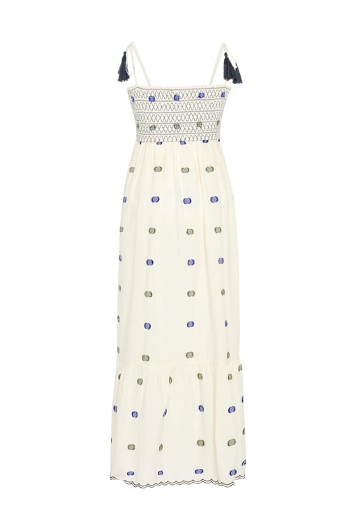  NAKIŞLI ASKILI MİDİ ELBİSE