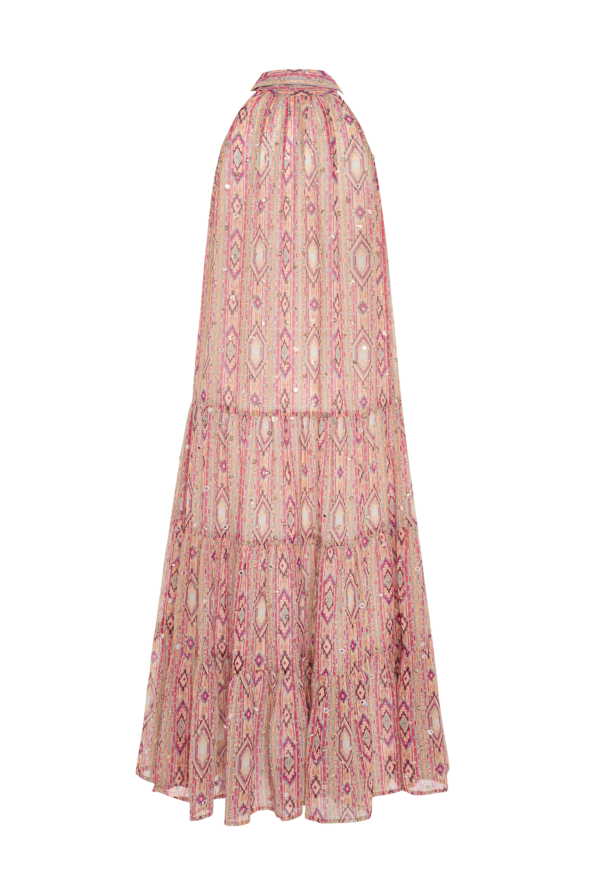 BASKILI İŞLEMELİ KOLSUZ MİDİ KLOŞ ELBİSE