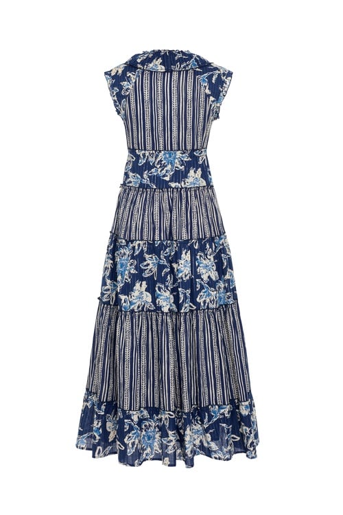  ETNİK BASKILI İŞLEMELİ KOLSUZ UZUN ELBİSE