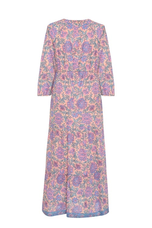  ETNİK BASKILI V YAKA KLOŞ MİDİ ELBİSE