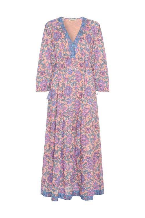  ETNİK BASKILI V YAKA KLOŞ MİDİ ELBİSE