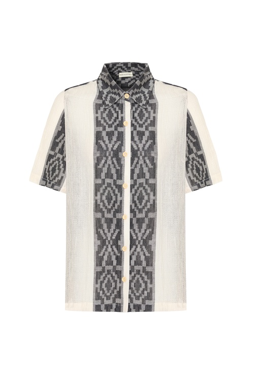  ETNİK ÇİZGİLİ KISA KOL GÖMLEK
