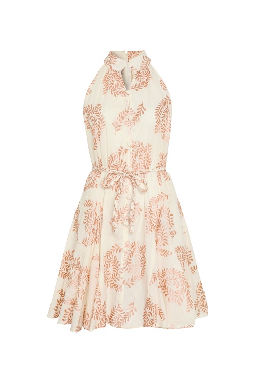  BASKILI KEMERLİ KOLSUZ KLOŞ MİNİ ELBİSE