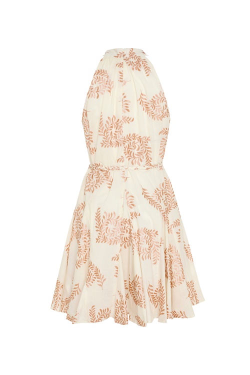  BASKILI KEMERLİ KOLSUZ KLOŞ MİNİ ELBİSE