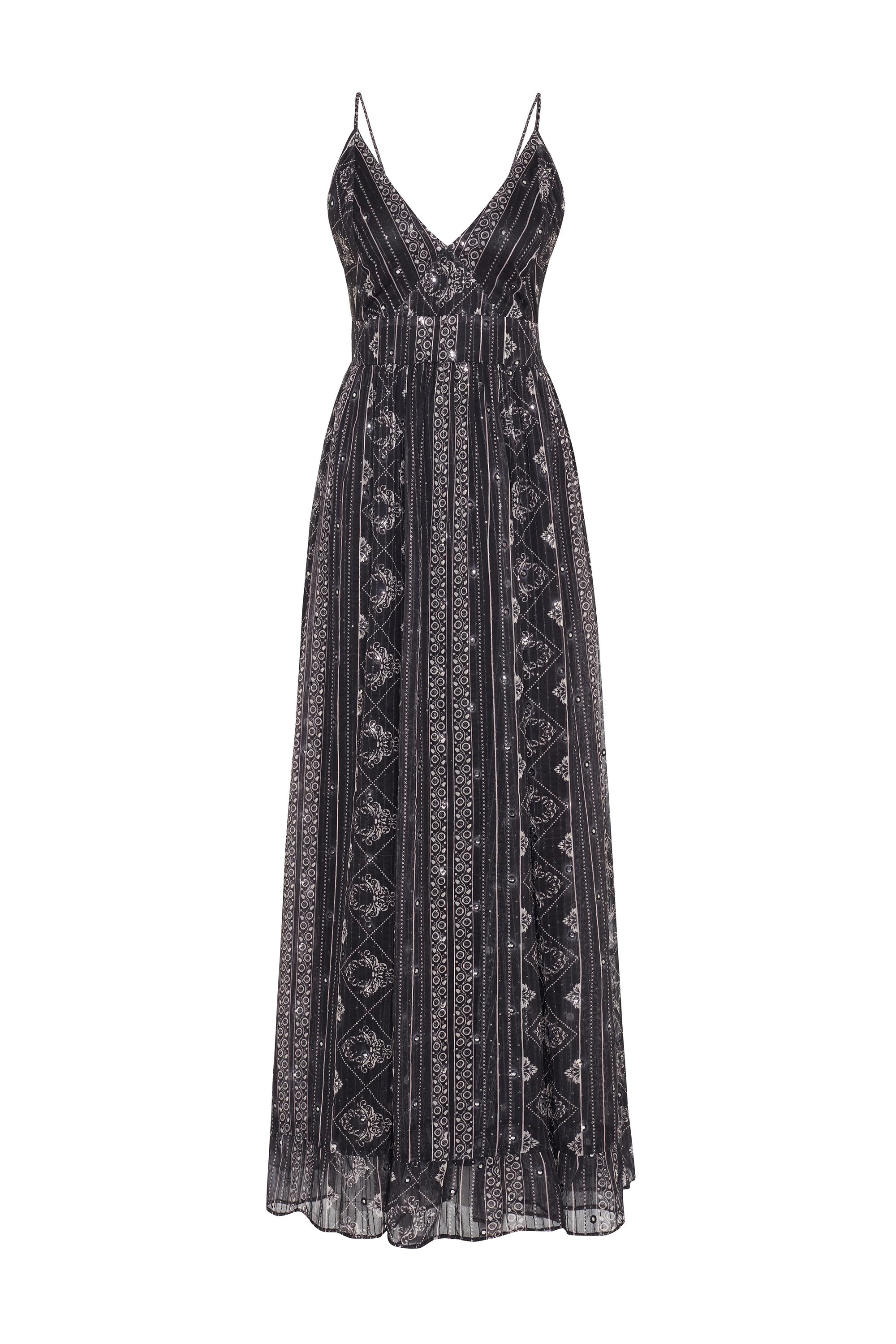 İŞLEMELİ ASKILI KLOŞ MİDİ ELBİSE