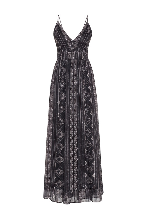  İŞLEMELİ ASKILI KLOŞ MİDİ ELBİSE