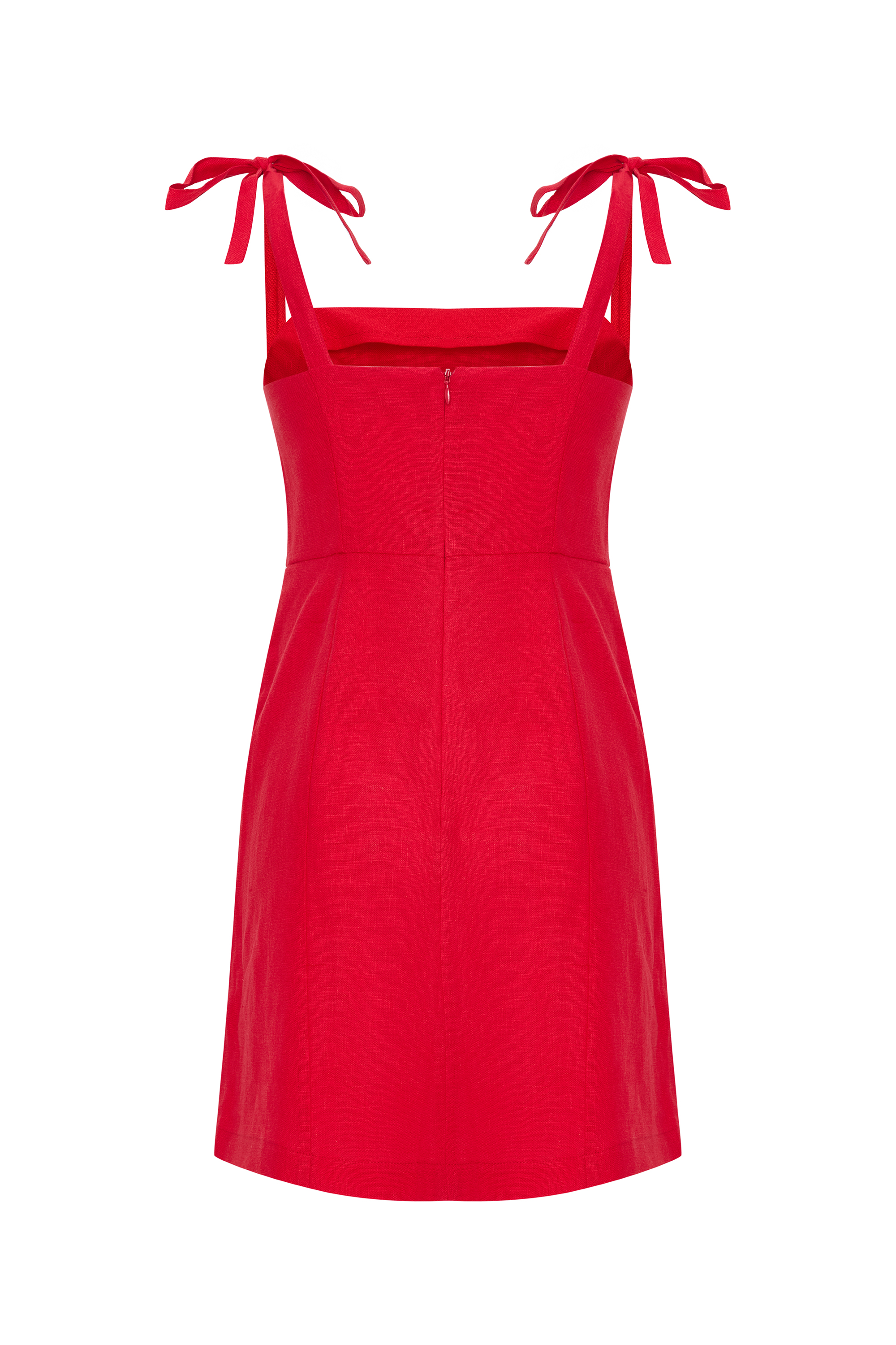 KOLSUZ BAĞLAMALI MİNİ KETEN ELBİSE