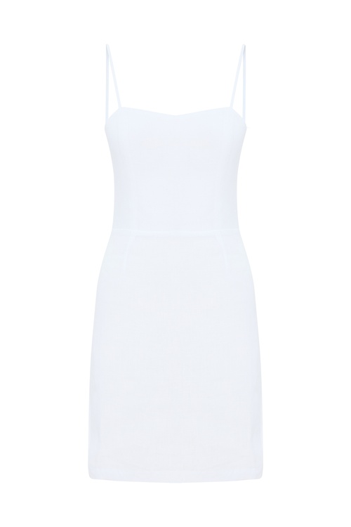  ASKILI MİNİ KETEN ELBİSE