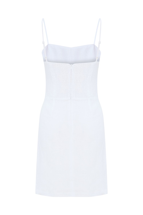  ASKILI MİNİ KETEN ELBİSE