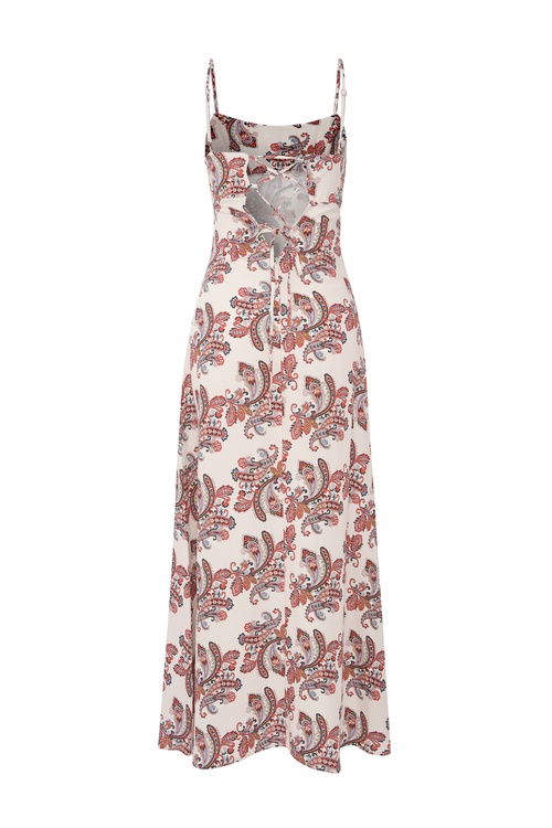  BASKILI A FORM KOLSUZ MİDİ ELBİSE