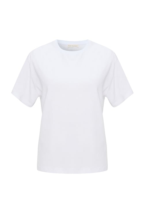  Kadın Beyaz Loose Fit Bisiklet Yaka T-Shirt