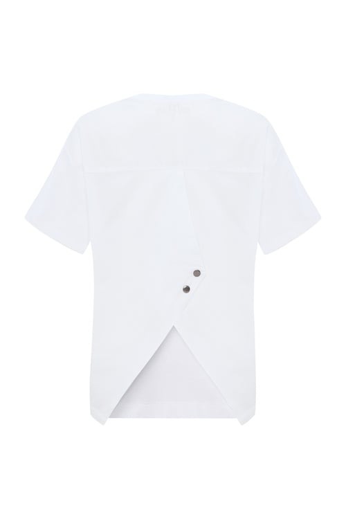  Kadın Beyaz Loose Fit Bisiklet Yaka T-Shirt