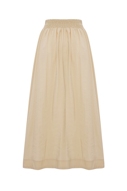  MODAL KARIŞIMLI BELİ LASTİKLİ KLOŞ MİDİ ETEK