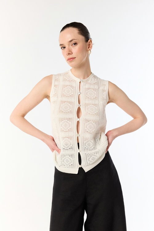  BİSİKLET YAKA ÖRGÜ DETAYLI YELEK