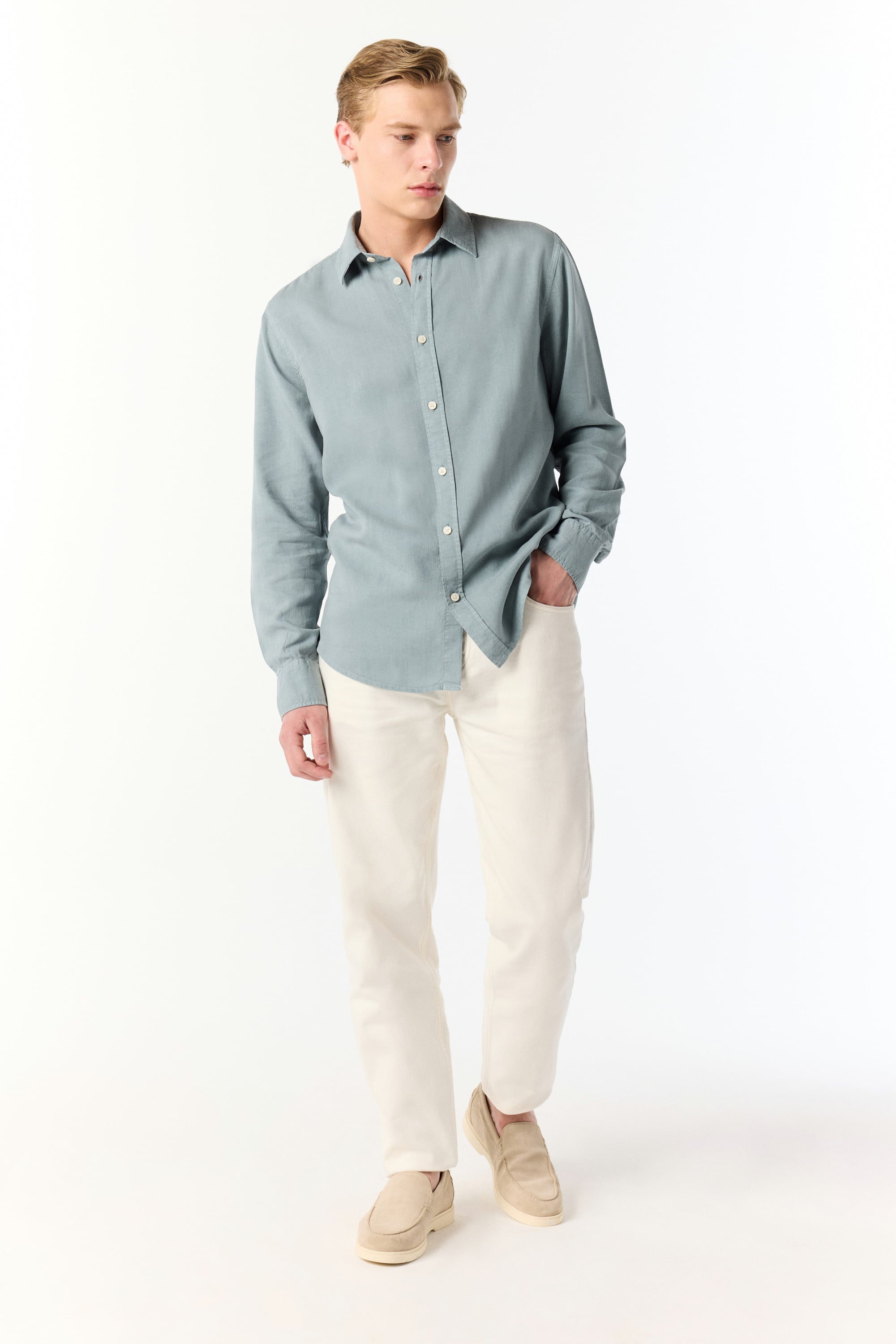 KETEN KARIŞIMLI REGULAR FIT UZUN KOLLU GÖMLEK