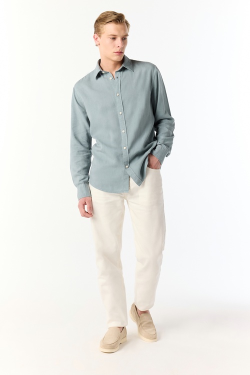  KETEN KARIŞIMLI REGULAR FIT UZUN KOLLU GÖMLEK