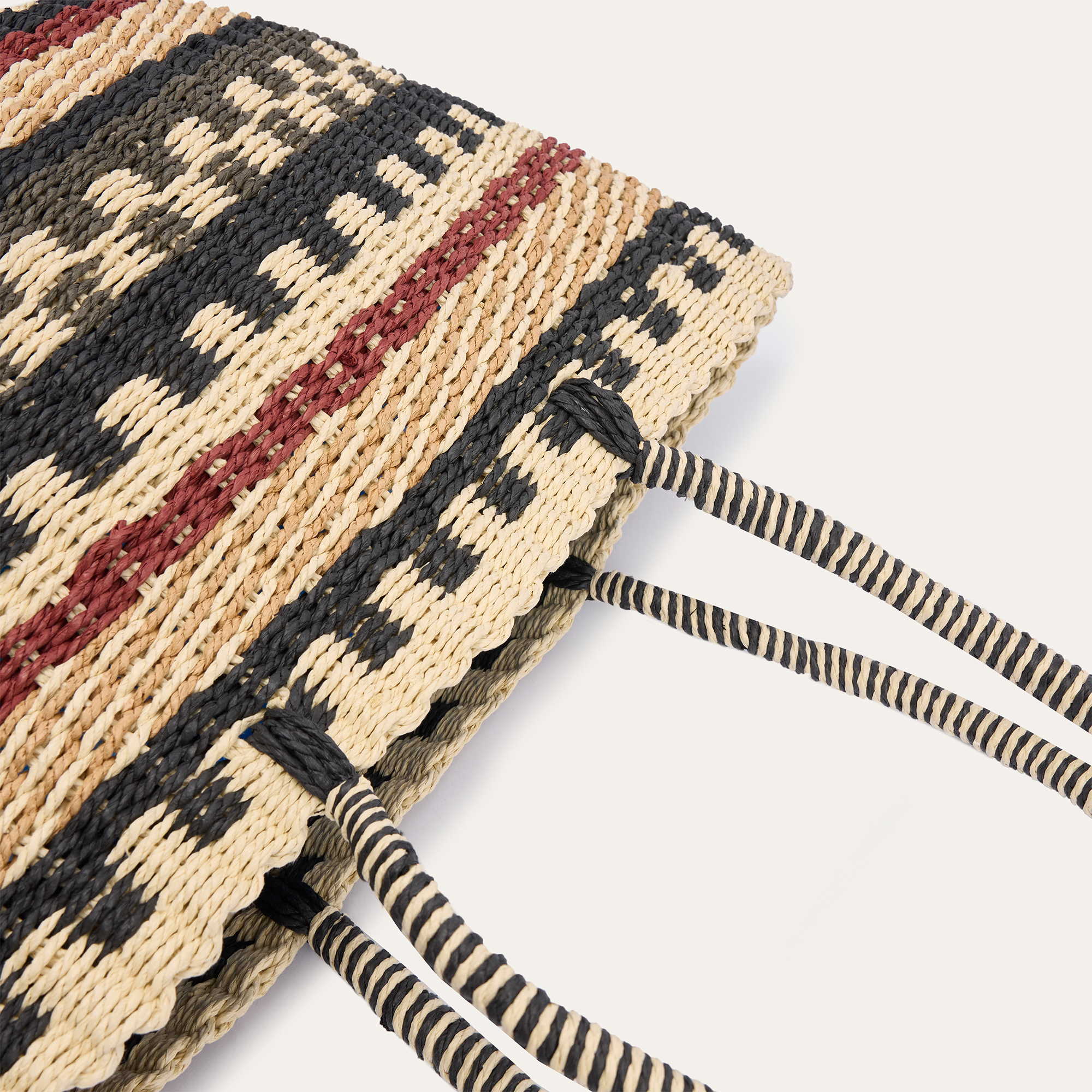 RENK BLOKLU HASIR SHOPPER EL ÇANTASI