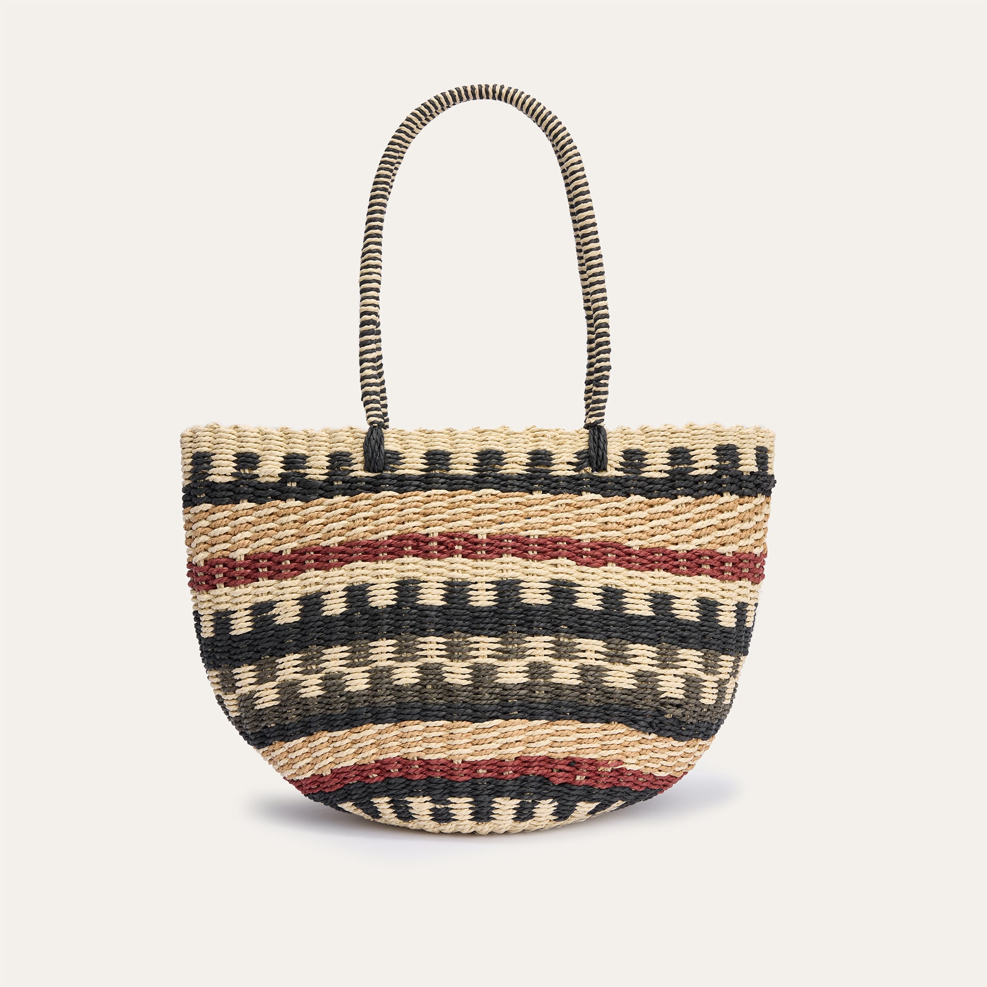 RENK BLOKLU HASIR SHOPPER EL ÇANTASI