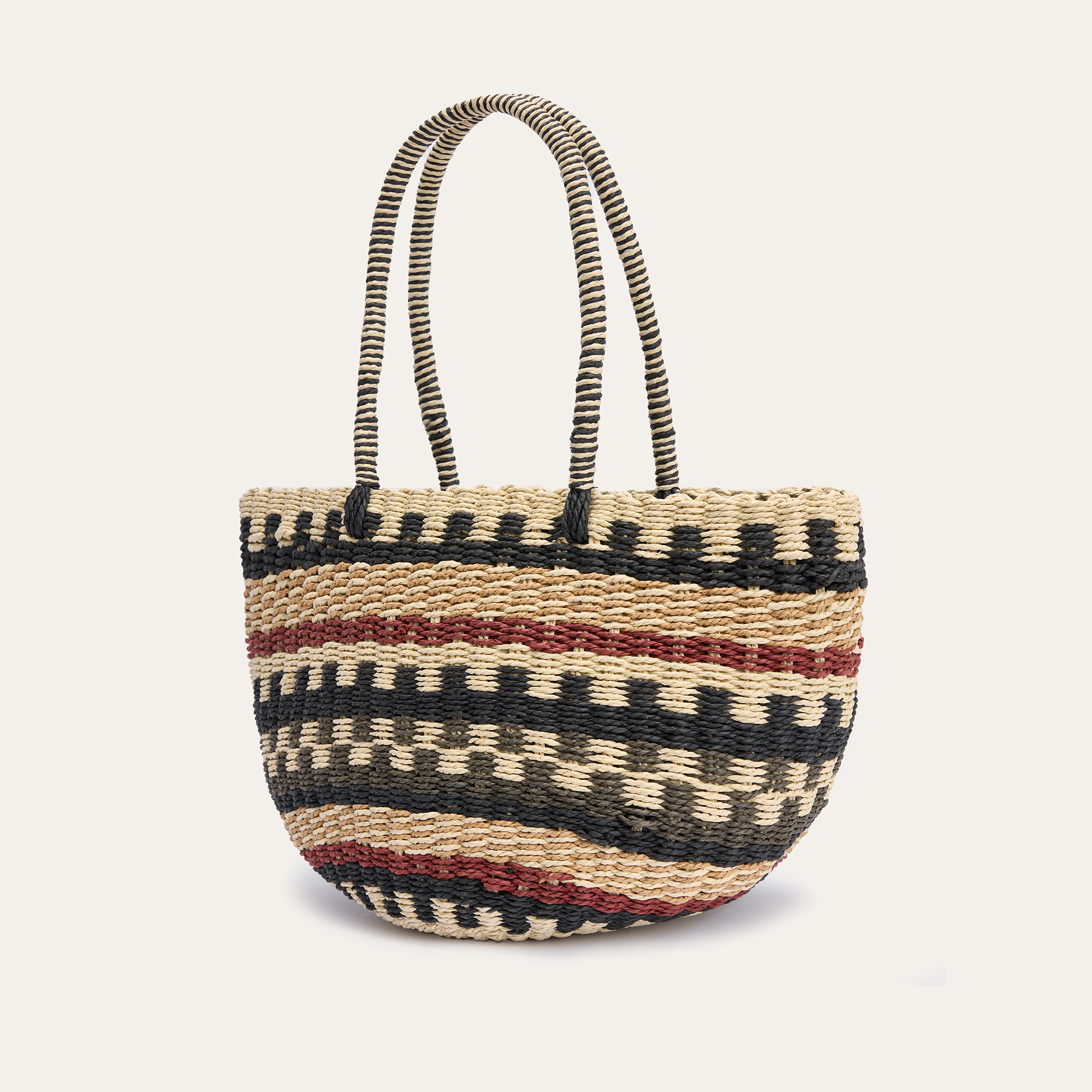 RENK BLOKLU HASIR SHOPPER EL ÇANTASI