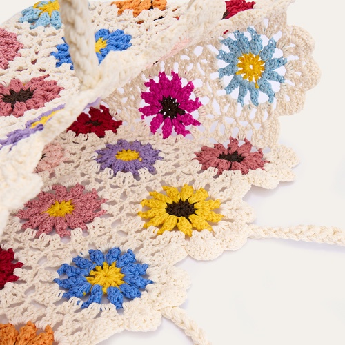  ÇİÇEK DESENLİ HASIR SHOPPER EL ÇANTASI