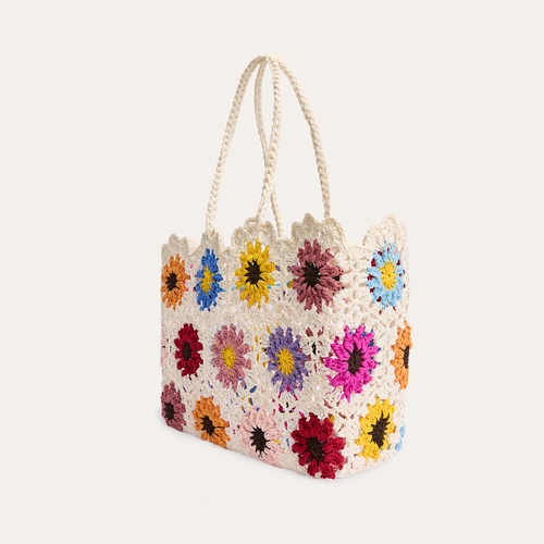  ÇİÇEK DESENLİ HASIR SHOPPER EL ÇANTASI