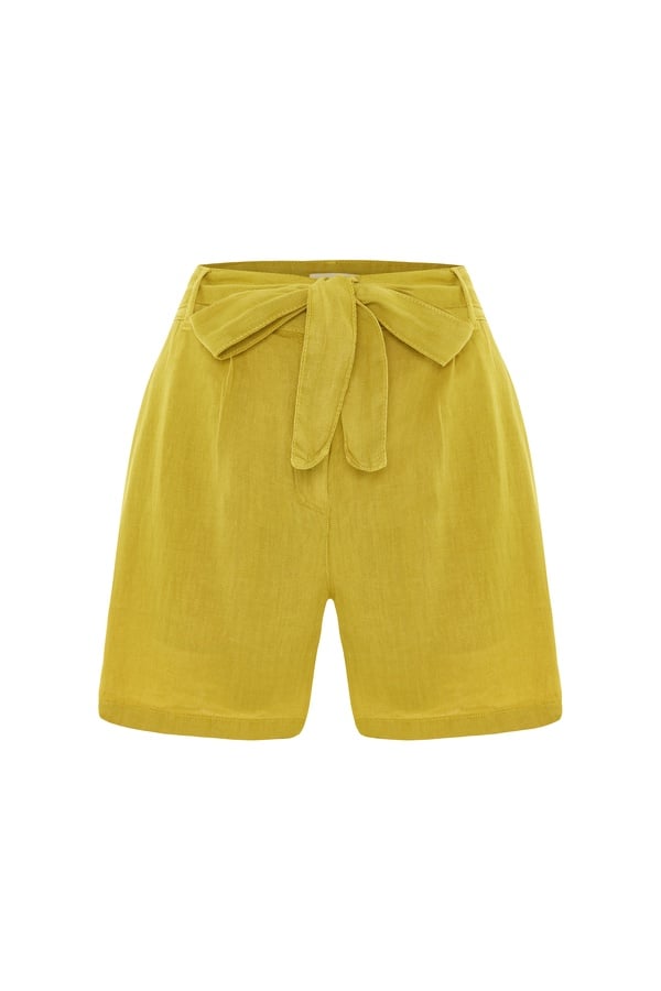 BAĞLAMA DETAYLI KETEN ŞORT