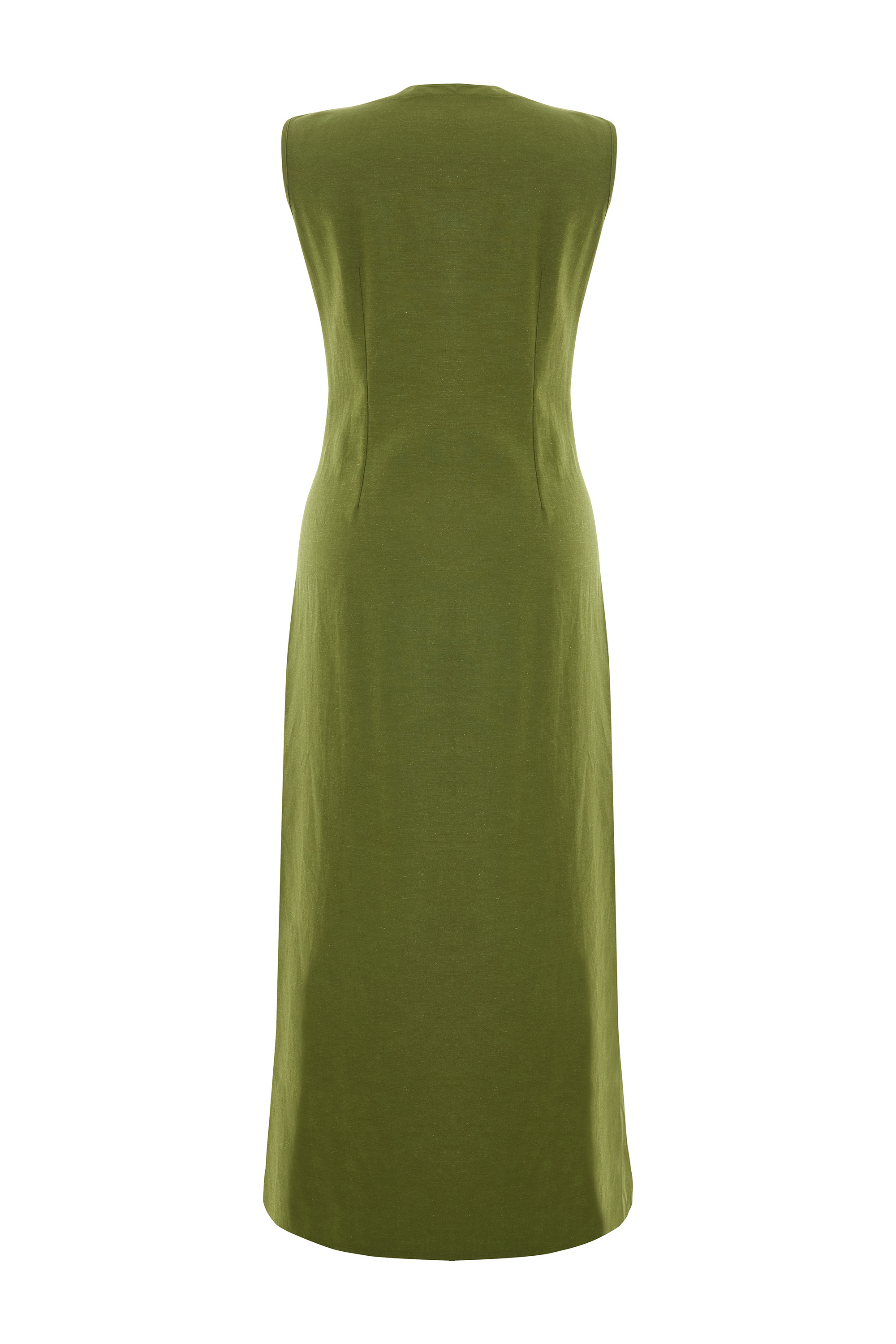 DÜZ KESİM KOLSUZ V YAKA UZUN ELBİSE