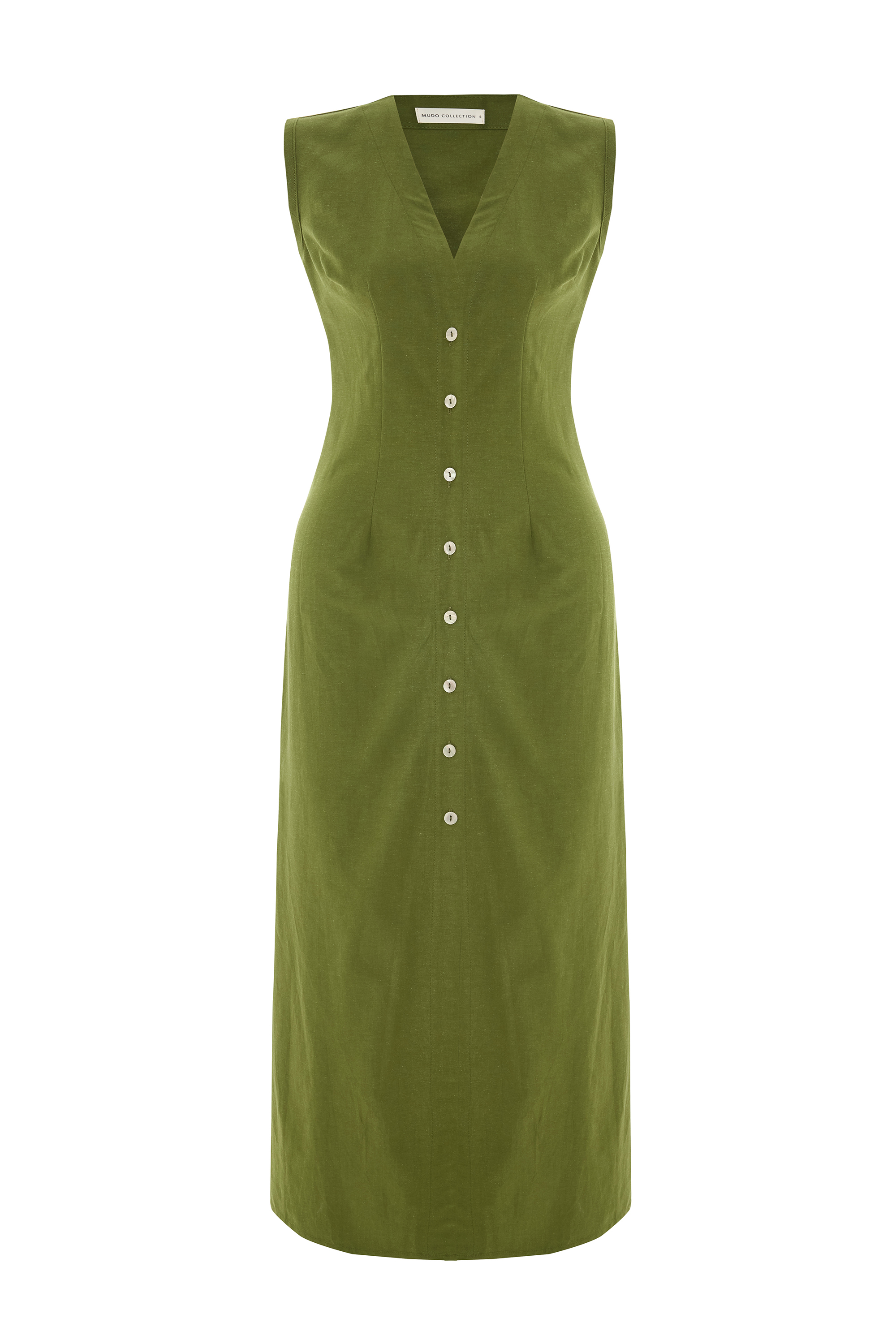 DÜZ KESİM KOLSUZ V YAKA UZUN ELBİSE