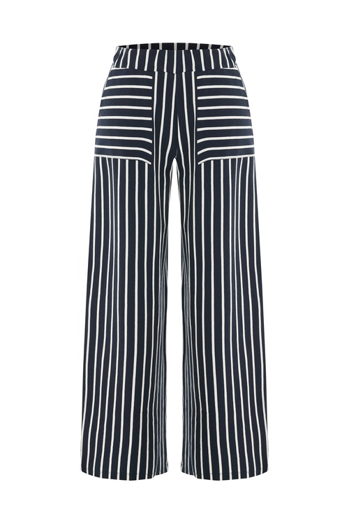  ÇİZGİLİ WIDE LEG BELİ LASTİKLİ PANTOLON