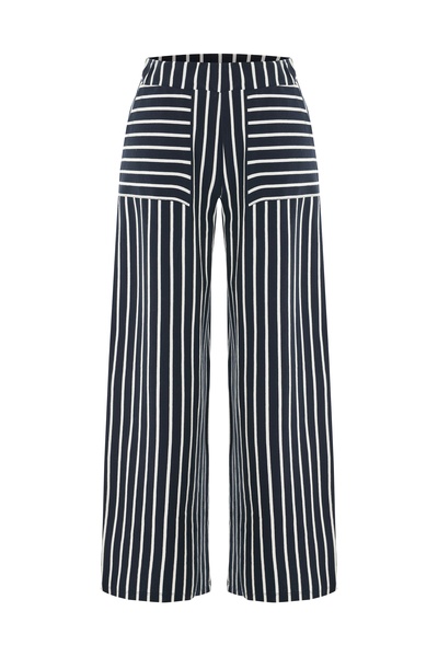 Mudo Çizgili Wide Leg Beli Lastikli Pantolon