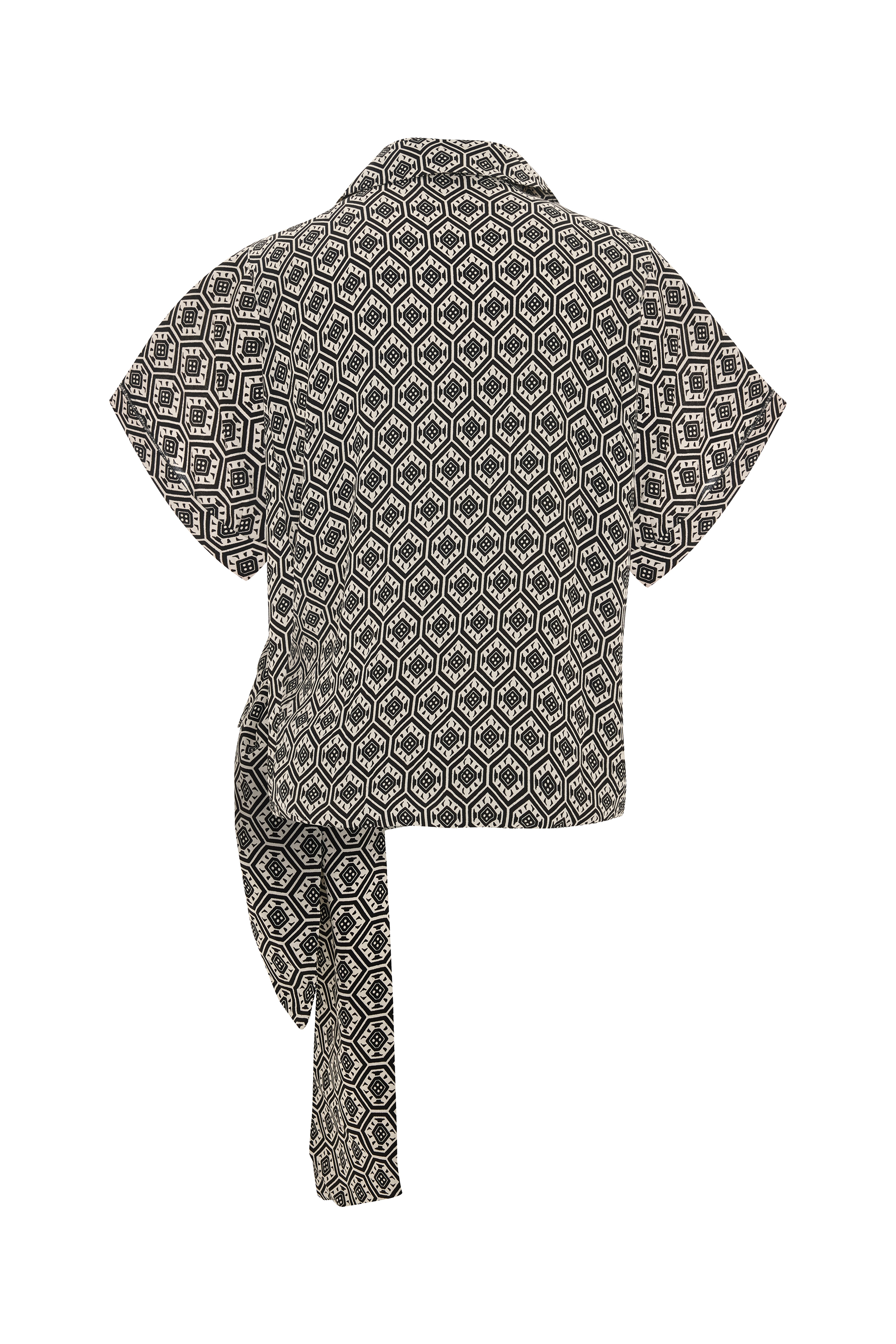 ETNİK BASKILI V YAKA KRUVAZE BLUZ