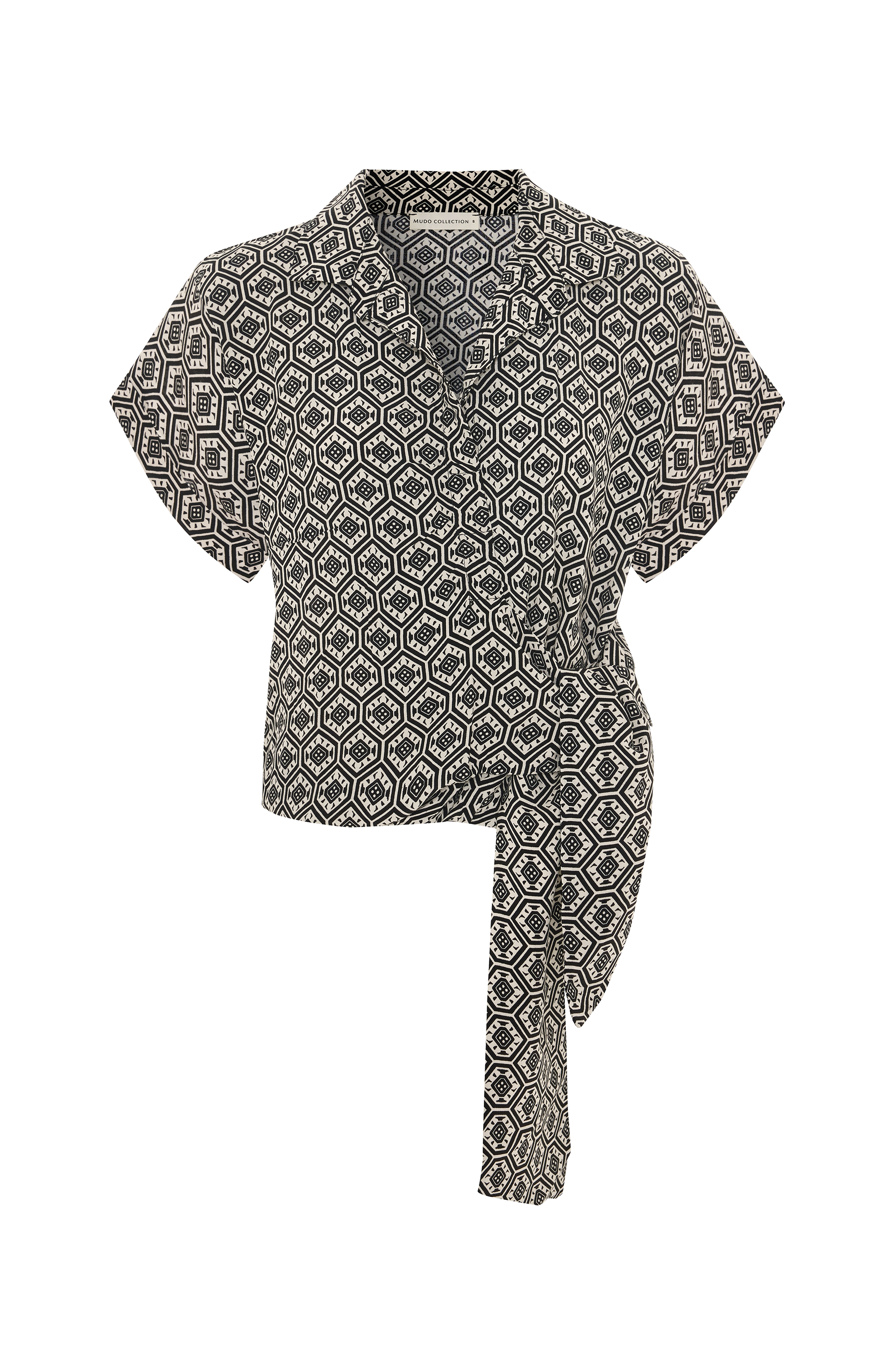 ETNİK BASKILI V YAKA KRUVAZE BLUZ