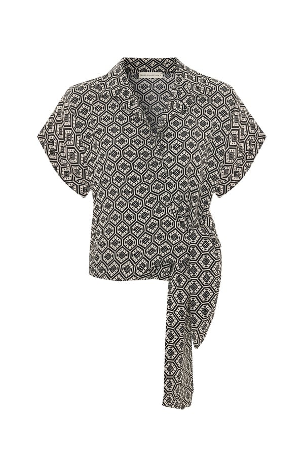 ETNİK BASKILI V YAKA KRUVAZE BLUZ