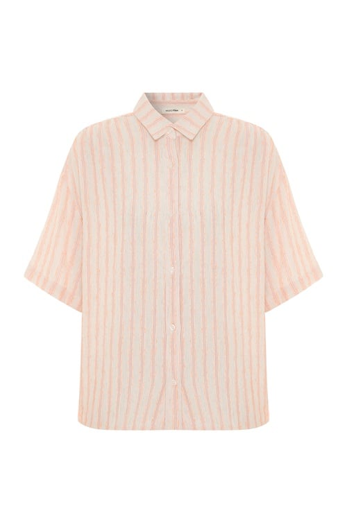 ÇİZGİLİ OVERSIZE KISA KOLLU GÖMLEK